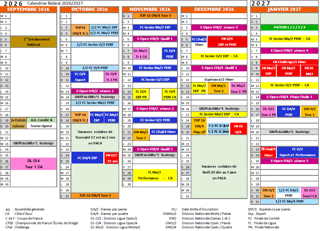 Calendrier compétitions 2026-2027