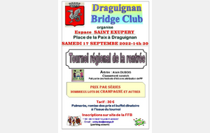 le Tournoi Régional du Draguignan Bridge Club, le samedi 17 septembre